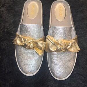 Michael Kors Silver and Gold Women's Slip-On Shoes with Bow Design